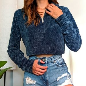 Blue green emerald jewel toned soft quarter zip sweater fleece top